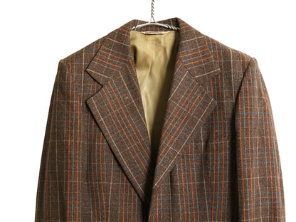 70s USA製 ジェフリー ビーン テーラード ジャケット メンズ M 程 ヴィンテージ ウール チェック ブレザー ヘビーウェイト マルチカラー 茶