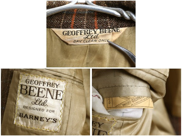 70s USA製 ジェフリー ビーン テーラード ジャケット メンズ M 程 ヴィンテージ ウール チェック ブレザー ヘビーウェイト マルチカラー 茶