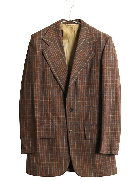 70s USA製 ジェフリー ビーン テーラード ジャケット メンズ M 程 ヴィンテージ ウール チェック ブレザー ヘビーウェイト マルチカラー 茶