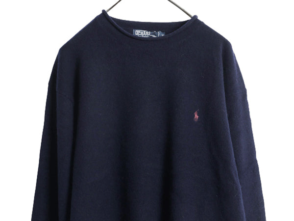 90s ポロ ラルフローレン ロールネック ニット セーター メンズ  XL 古着 オールド ラム ウール 無地 シンプル 大きいサイズ ワンポイント