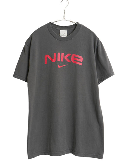 00s ナイキ プリント 半袖 Tシャツ メンズ M オールド ヘビーウェイト コットン センター スモール スウッシュ シンプル カットソー 濃灰