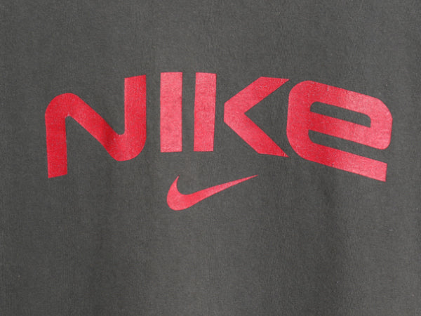 00s ナイキ プリント 半袖 Tシャツ メンズ M オールド ヘビーウェイト コットン センター スモール スウッシュ シンプル カットソー 濃灰