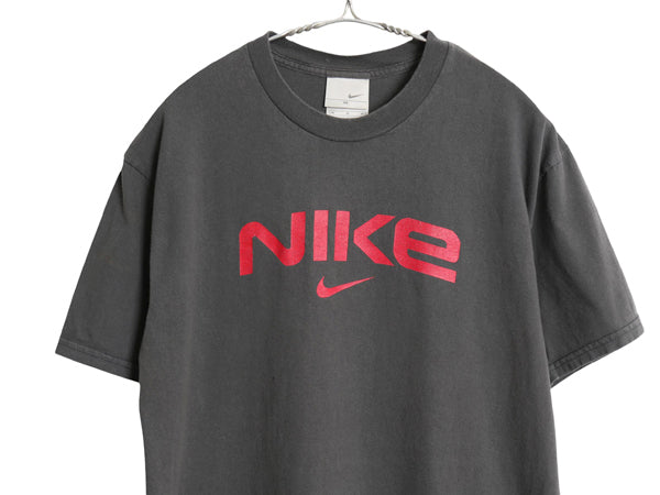 00s ナイキ プリント 半袖 Tシャツ メンズ M オールド ヘビーウェイト コットン センター スモール スウッシュ シンプル カットソー 濃灰
