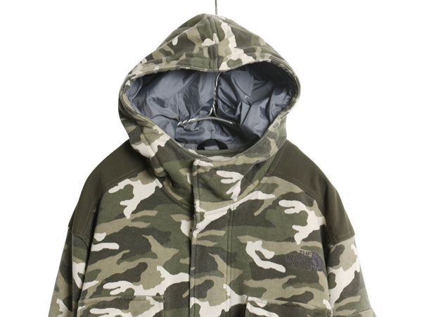 ノースフェイス 迷彩 中綿 スウェット フード パーカー ジャケット メンズ L / トレーナー フルジップ マウンテンパーカー ミリタリー 総柄