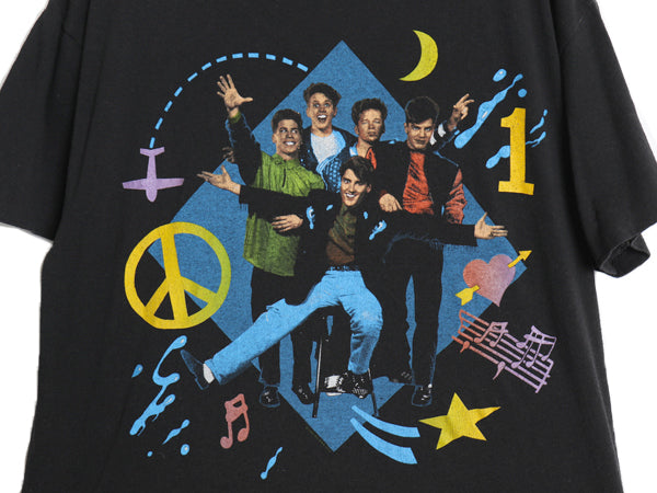 90s USA製 ニューキッズ オンザブロック プリント Tシャツ メンズ L 小さめ M 程 オールド イラスト オフィシャル 当時物 バンド ロック 黒