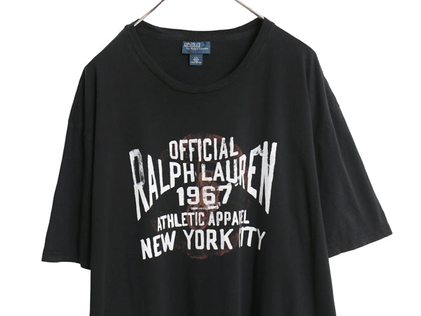 00s ポロ ラルフローレン プリント 半袖 Tシャツ メンズ XXL オールド コットン カットソー クルーネック ゆったり 大きいサイズ ブラック