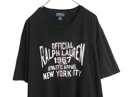 00s ポロ ラルフローレン プリント 半袖 Tシャツ メンズ XXL オールド コットン カットソー クルーネック ゆったり 大きいサイズ ブラック