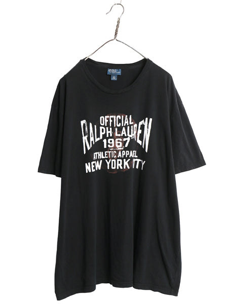00s ポロ ラルフローレン プリント 半袖 Tシャツ メンズ XXL オールド コットン カットソー クルーネック ゆったり 大きいサイズ ブラック