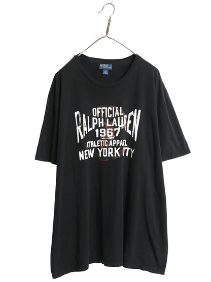 00s ポロ ラルフローレン プリント 半袖 Tシャツ メンズ XXL オールド コットン カットソー クルーネック ゆったり 大きいサイズ ブラック