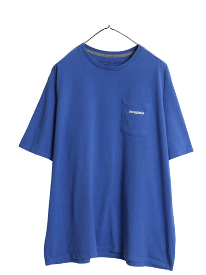 パタゴニア ポケット付き 両面 プリント 半袖 Tシャツ メンズ XL 21年製 アウトドア  グラフィック アート バックプリント 大きいサイズ 青