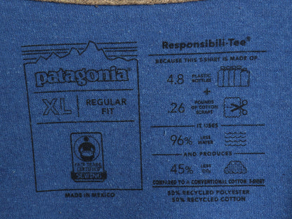 パタゴニア ポケット付き 両面 プリント 半袖 Tシャツ メンズ XL 21年製 アウトドア  グラフィック アート バックプリント 大きいサイズ 青