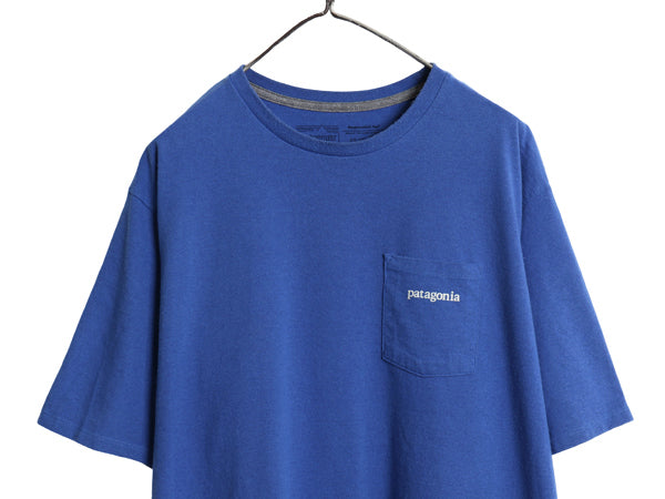 パタゴニア ポケット付き 両面 プリント 半袖 Tシャツ メンズ XL 21年製 アウトドア  グラフィック アート バックプリント 大きいサイズ 青