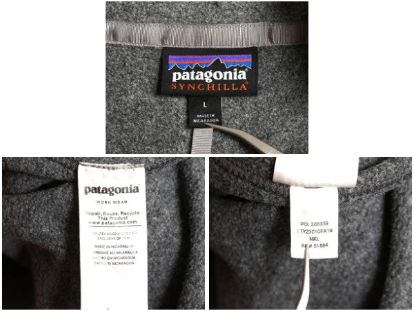 US企画 パタゴニア クラシック シンチラ フリース ベスト メンズ L / 19年製 前開き フルジップ 重ね着 ハイネック ワンポイント 企業 灰