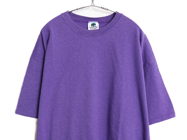 90s USA製 ボーダー 半袖 Tシャツ メンズ XXL オールド ヘビーウェイト シングルステッチ クルーネック カットソー ツートン 大きいサイズ
