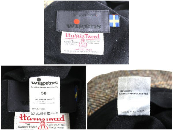 ヴィゲーンズ ハリスツイード ウール バケット ハット メンズ レディース 58cm 古着 高級 帽子 キャップ ヘリンボーン チェック カジュアル