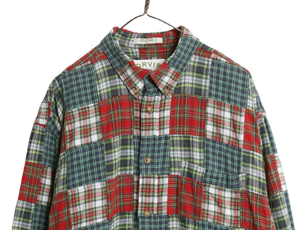 00s オービス パッチワーク 長袖 ボタンダウン シャツ メンズ XL オールド マドラス チェック コットン 長袖シャツ 大きいサイズ ゆったり