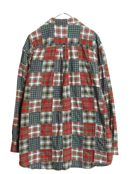 00s オービス パッチワーク 長袖 ボタンダウン シャツ メンズ XL オールド マドラス チェック コットン 長袖シャツ 大きいサイズ ゆったり