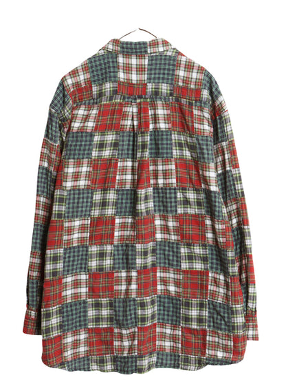 00s オービス パッチワーク 長袖 ボタンダウン シャツ メンズ XL オールド マドラス チェック コットン 長袖シャツ 大きいサイズ ゆったり
