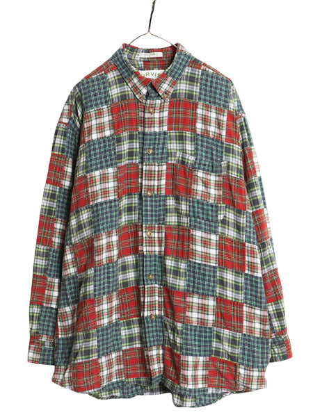 00s オービス パッチワーク 長袖 ボタンダウン シャツ メンズ XL オールド マドラス チェック コットン 長袖シャツ 大きいサイズ ゆったり