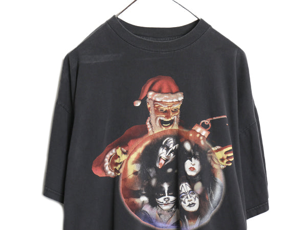 90s USA製 ★ キッス 両面 プリント Tシャツ メンズ XL オールド 当時物 オフィシャル クリスマス グラフィック イラスト バンド ロック 黒