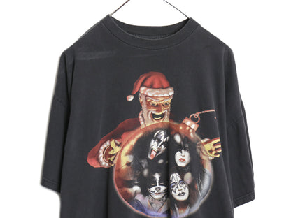 90s USA製 ★ キッス 両面 プリント Tシャツ メンズ XL オールド 当時物 オフィシャル クリスマス グラフィック イラスト バンド ロック 黒