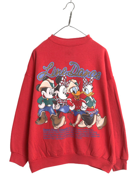90s USA製 ミッキー キャラクター イラスト プリント スウェット メンズ レディース XL オールド ディズニー トレーナー 裏起毛 当時物 赤
