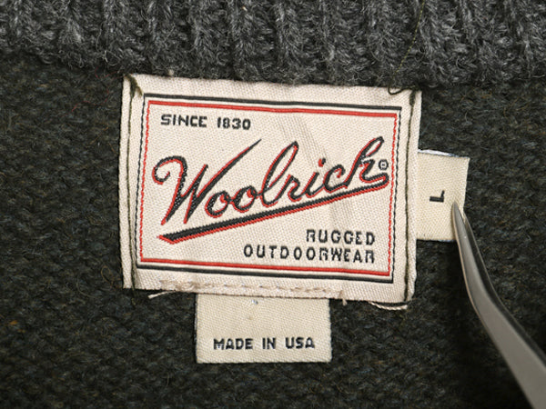 90s USA製 ウールリッチ ニット セーター メンズ L 古着 オールド 旧タグ ウール リンガー タイプ ツートン オリーブ グレー シンプル 無地