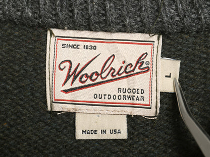 90s USA製 ウールリッチ ニット セーター メンズ L 古着 オールド 旧タグ ウール リンガー タイプ ツートン オリーブ グレー シンプル 無地