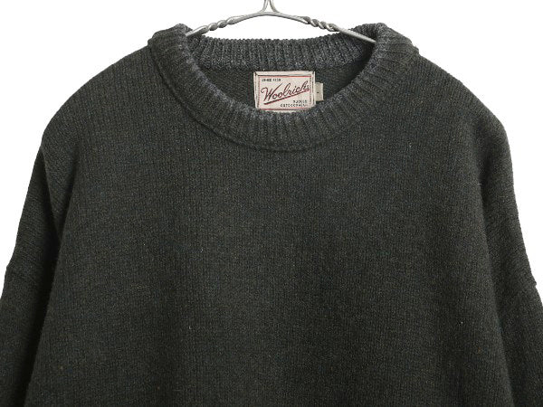 90s USA製 ウールリッチ ニット セーター メンズ L 古着 オールド 旧タグ ウール リンガー タイプ ツートン オリーブ グレー シンプル 無地