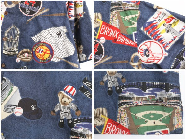 90s ハワイ製 レインスプーナー ヤンキース 総柄 半袖 アロハ シャツ メンズ L / オールド MLB オフィシャル コットン 半袖シャツ ボックス