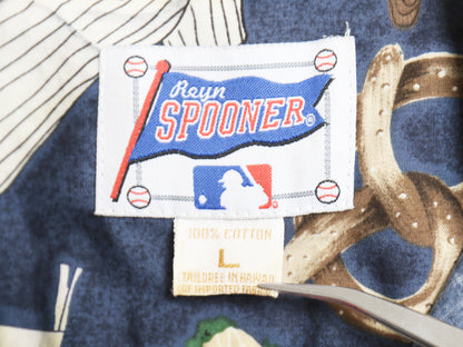 90s ハワイ製 レインスプーナー ヤンキース 総柄 半袖 アロハ シャツ メンズ L / オールド MLB オフィシャル コットン 半袖シャツ ボックス