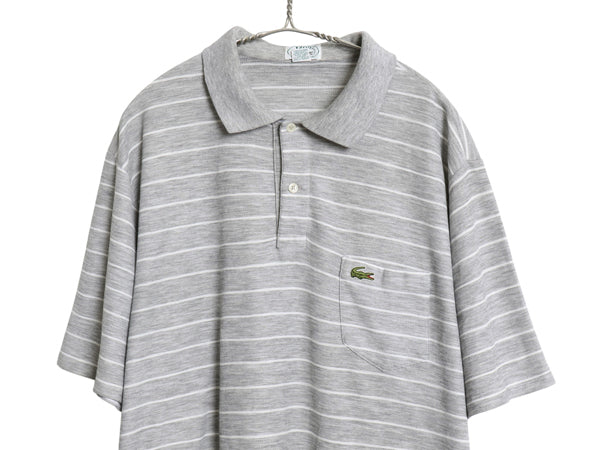 80s ラコステ ボーダー 鹿の子 半袖 ポロシャツ メンズ XL / ヴィンテージ 半袖シャツ ポケット付き ワンポイント カットソー 大きいサイズ