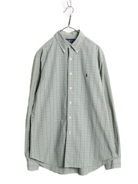 90s ラルフローレン チェック 長袖 ボタンダウン シャツ メンズ L / オールド ポロ 長袖シャツ ワイシャツ 薄手 ワンポイント マルチカラー