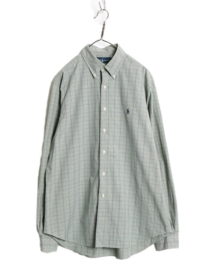 90s ラルフローレン チェック 長袖 ボタンダウン シャツ メンズ L / オールド ポロ 長袖シャツ ワイシャツ 薄手 ワンポイント マルチカラー