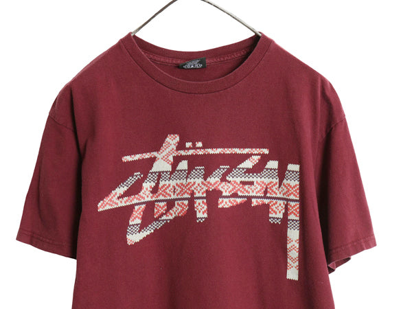 ステューシー ストック ロゴ プリント Tシャツ メンズ M / 古着 ヘビーウェイト コットン カットソー クルーネック ネイティブ バーズアイ