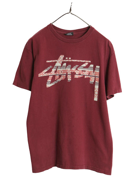 ステューシー ストック ロゴ プリント Tシャツ メンズ M / 古着 ヘビーウェイト コットン カットソー クルーネック ネイティブ バーズアイ