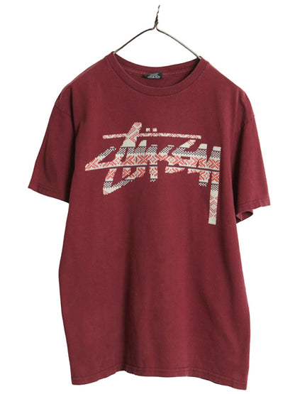 ステューシー ストック ロゴ プリント Tシャツ メンズ M / 古着 ヘビーウェイト コットン カットソー クルーネック ネイティブ バーズアイ