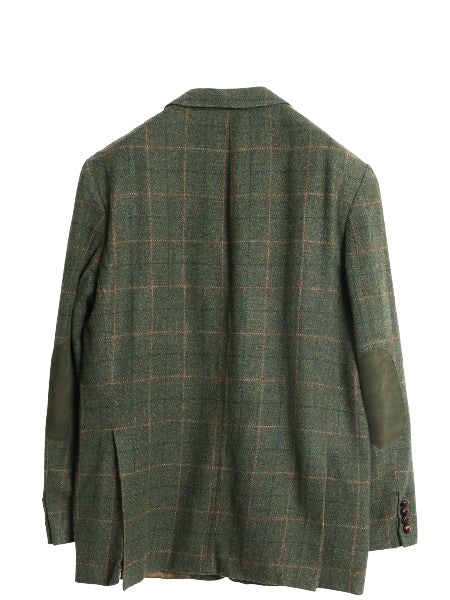 バブアー ツイード テーラード ジャケット メンズ XL 程/ ウール ブレザー チェック エルボーパッチ マルチカラー 大きいサイズ オリーブ