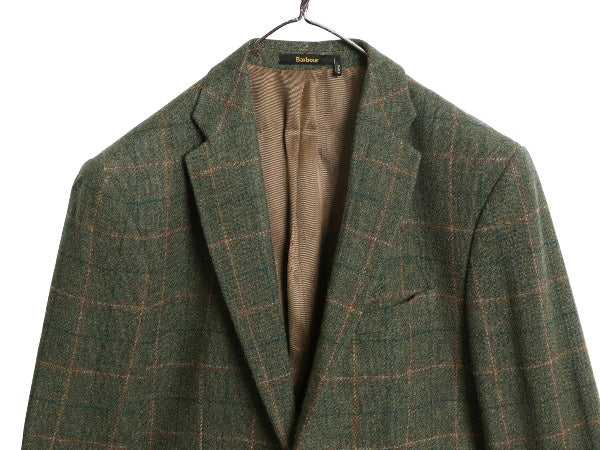バブアー ツイード テーラード ジャケット メンズ XL 程/ ウール ブレザー チェック エルボーパッチ マルチカラー 大きいサイズ オリーブ