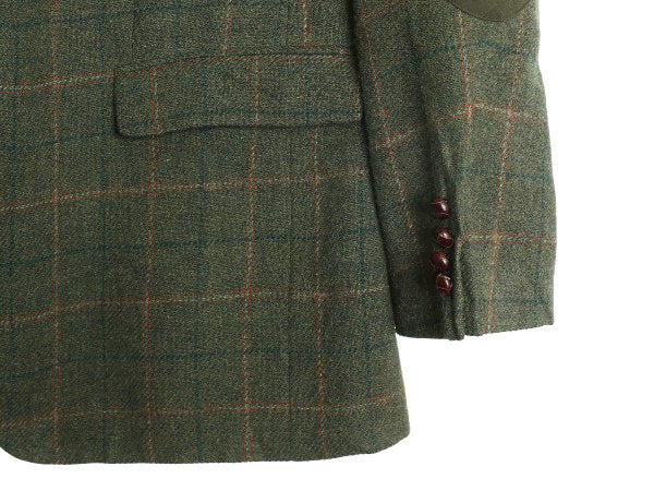 バブアー ツイード テーラード ジャケット メンズ XL 程/ ウール ブレザー チェック エルボーパッチ マルチカラー 大きいサイズ オリーブ