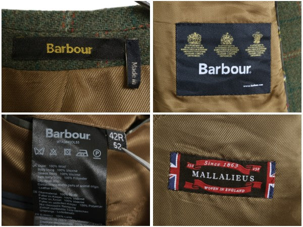 バブアー ツイード テーラード ジャケット メンズ XL 程/ ウール ブレザー チェック エルボーパッチ マルチカラー 大きいサイズ オリーブ