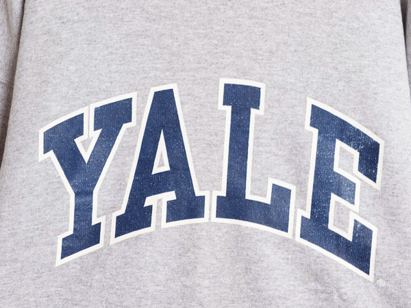 90s YALE カレッジ プリント スウェット フード パーカー メンズ M オールド ヘビーウェイト 裏起毛 トレーナー プルオーバー イエール 灰