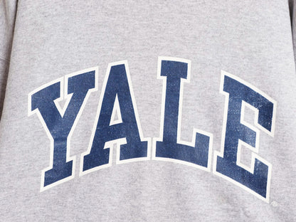90s YALE カレッジ プリント スウェット フード パーカー メンズ M オールド ヘビーウェイト 裏起毛 トレーナー プルオーバー イエール 灰