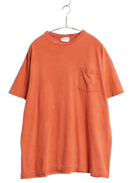 80s USA製 バナナリパブリック ポケット付き 無地 半袖 Tシャツ メンズ L / 古着 ヴィンテージ ポケT 耳付き ブランク カットソー オレンジ