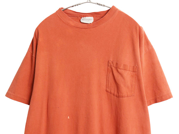 80s USA製 バナナリパブリック ポケット付き 無地 半袖 Tシャツ メンズ L / 古着 ヴィンテージ ポケT 耳付き ブランク カットソー オレンジ