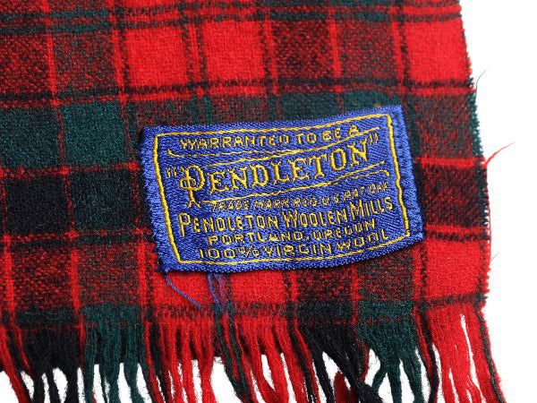 60s USA製 ペンドルトン マフラー メンズ レディース / ヴィンテージ チェック ウール ストール 防寒 フリンジ付き マルチカラー シンプル
