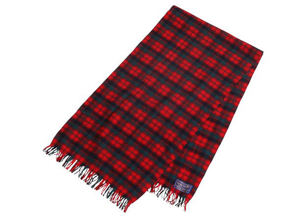 60s USA製 ペンドルトン マフラー メンズ レディース / ヴィンテージ チェック ウール ストール 防寒 フリンジ付き マルチカラー シンプル