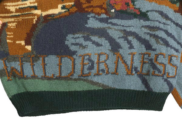 90s ウィリス&ガイガー デザイン ニット セーター メンズ XL オールド ウール 手編み ハンドメイド アウトドア アニマル 絵柄 大きいサイズ