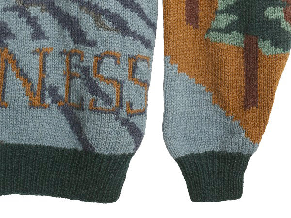 90s ウィリス&ガイガー デザイン ニット セーター メンズ XL オールド ウール 手編み ハンドメイド アウトドア アニマル 絵柄 大きいサイズ