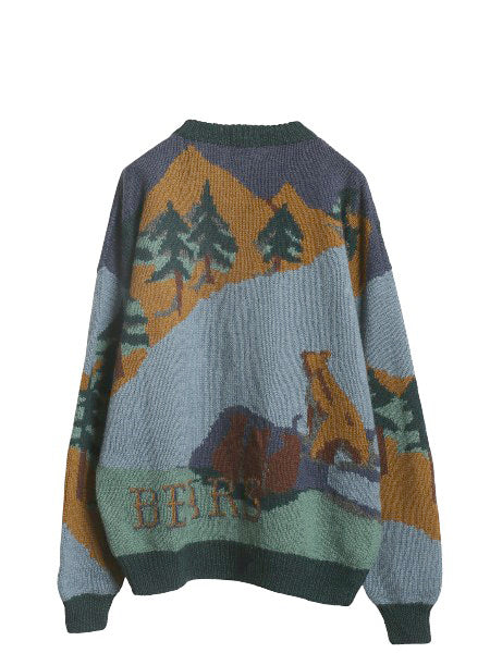 90s ウィリス&ガイガー デザイン ニット セーター メンズ XL オールド ウール 手編み ハンドメイド アウトドア アニマル 絵柄 大きいサイズ